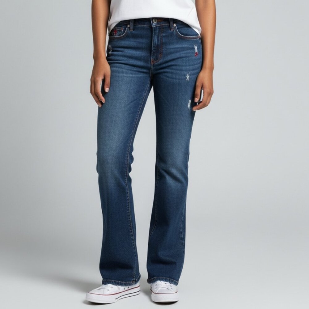 Antik Denim Embroidered Boot Cut Low Rise Jeans 29, Distressed- Y2K Jeans-1999